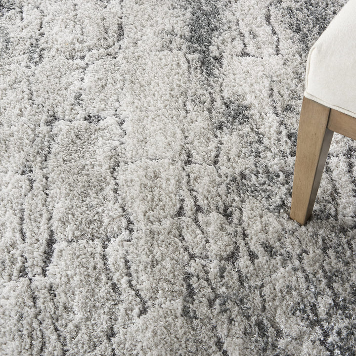 Nourison Dreamy Shag Modern Abstract Ivory/Charcoal 4' x 6' Area Rug - Diamond Home USA