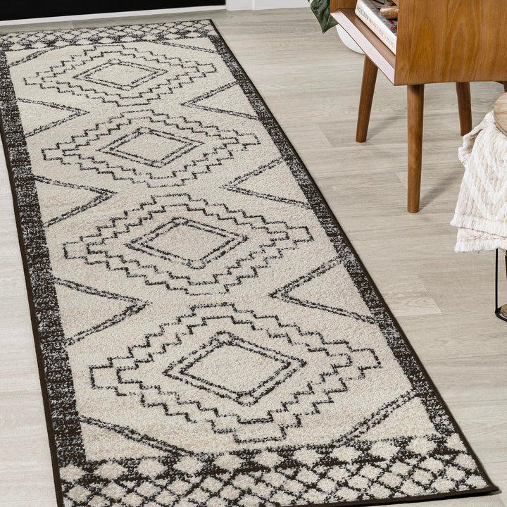 JONATHAN Y MOH200A-214 Amir Moroccan Beni Souk Runner Rug Bohemian 2 X 14 - Cream/Black