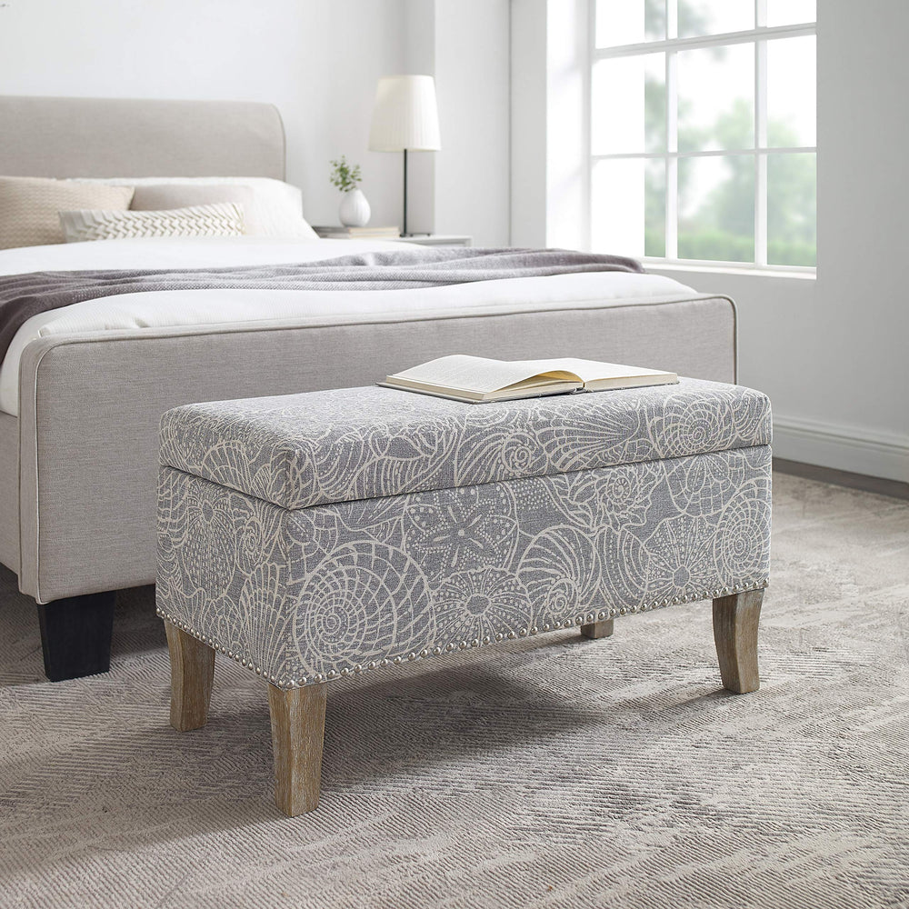 Stone Upholstered Storage Ottoman Grey Animal Print Nautical Coastal - Diamond Home USA