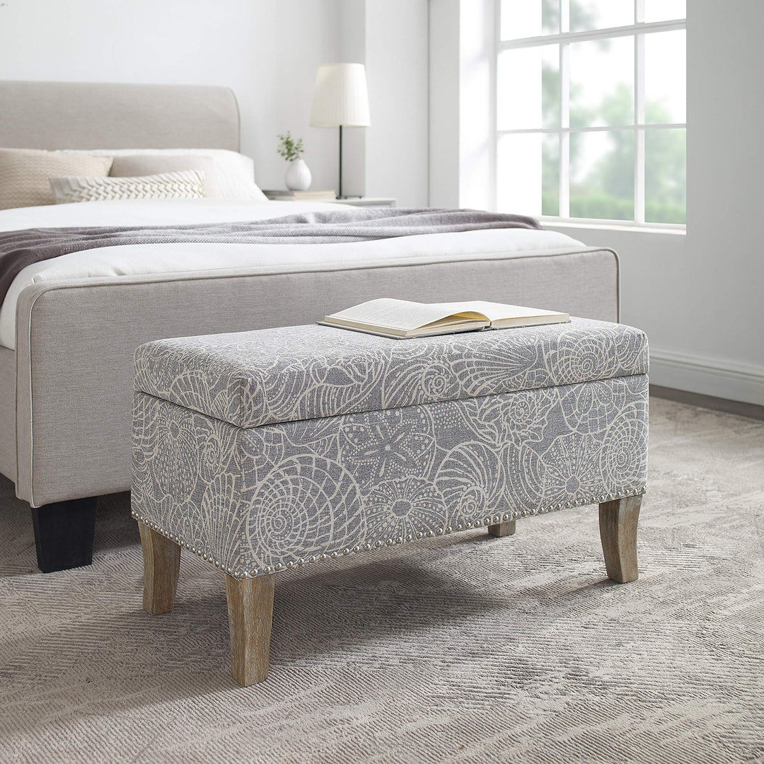 Stone Upholstered Storage Ottoman Grey Animal Print Nautical Coastal - Diamond Home USA