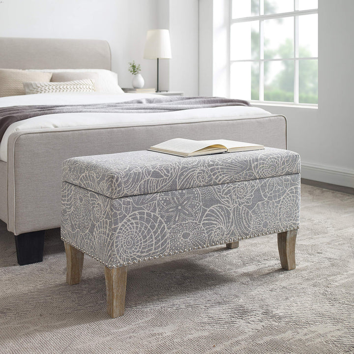 Stone Upholstered Storage Ottoman Grey Animal Print Nautical Coastal - Diamond Home USA