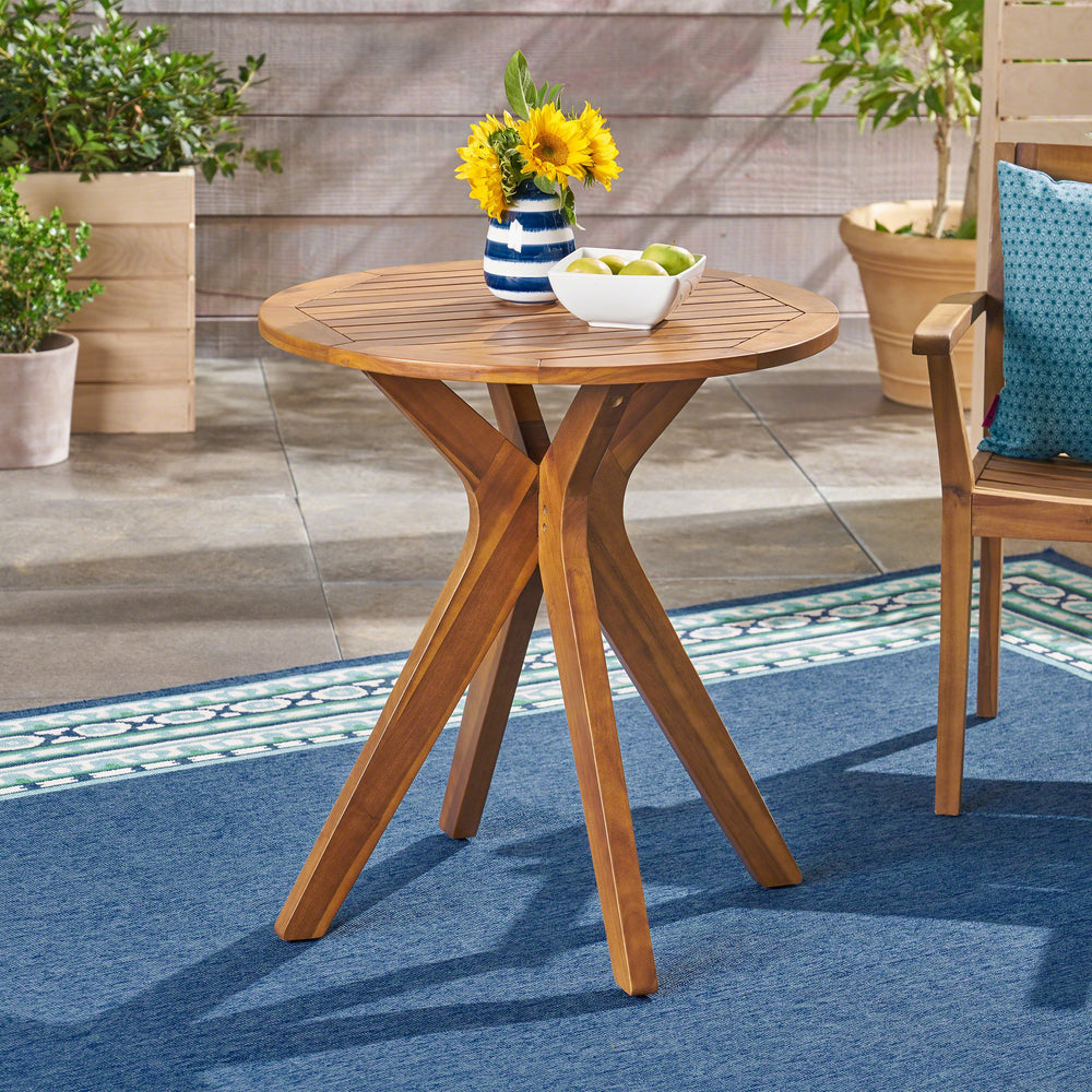 Christopher Knight Home Brigitte Outdoor Round Acacia Wood Bistro Table with X Teak - Diamond Home USA