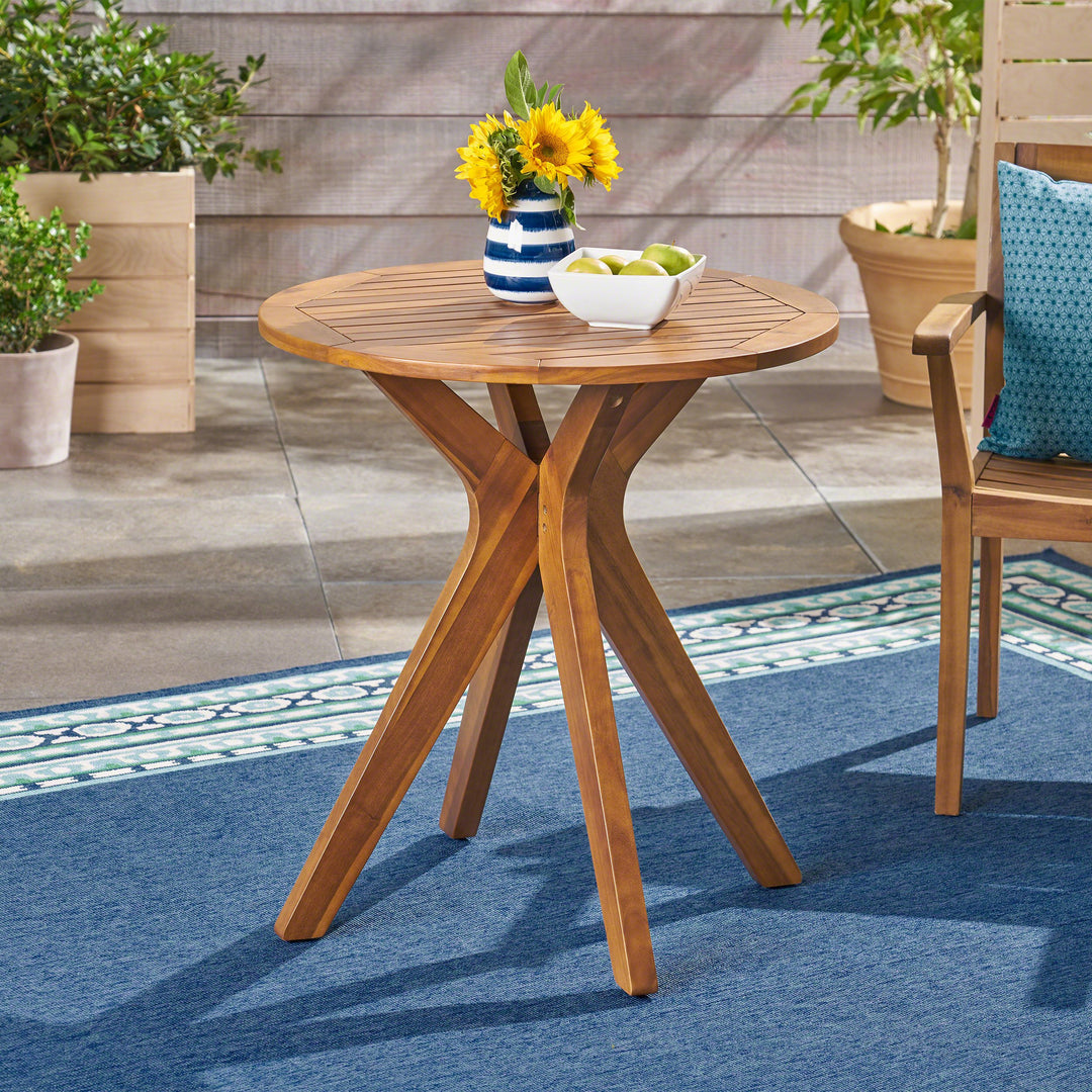 Christopher Knight Home Brigitte Outdoor Round Acacia Wood Bistro Table with X Teak - Diamond Home USA