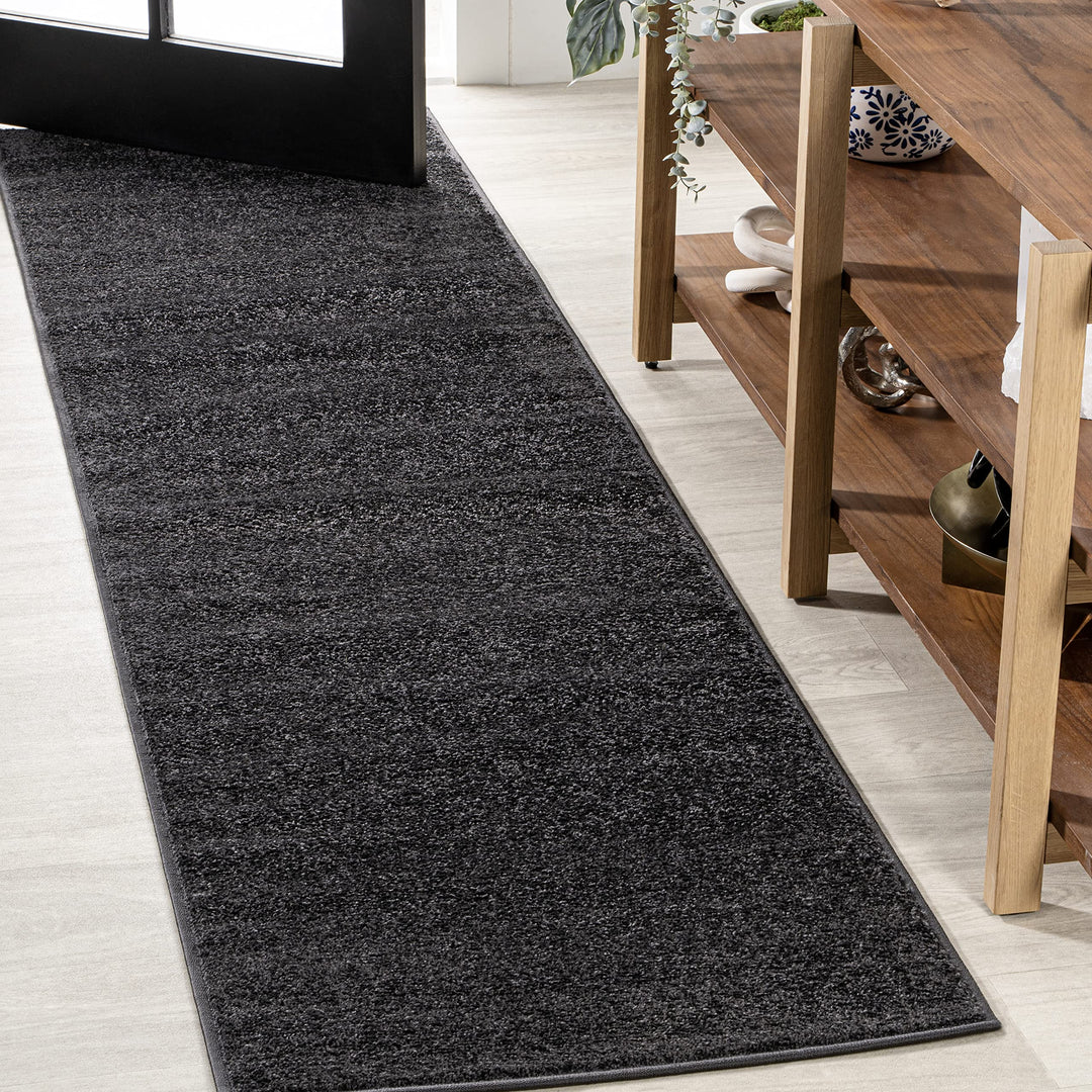 JONATHAN Y SEU100I-216 Haze Solid Low-Pile Indoor Runner Rug Coastal Bohemian 2 X 16 - Black