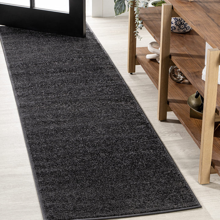 JONATHAN Y SEU100I-216 Haze Solid Low-Pile Indoor Runner Rug Coastal Bohemian 2 X 16 - Black