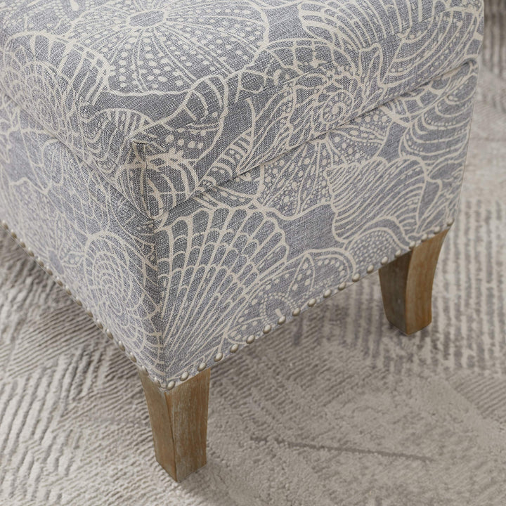 Stone Upholstered Storage Ottoman Grey Animal Print Nautical Coastal - Diamond Home USA