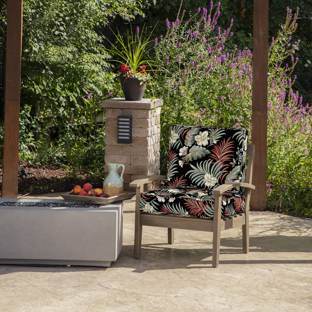 Arden Selections Outdoor Plush Classic Tufted Blowfill Deep Seat Set 24 x 24 Black Simone Tropical - Diamond Home USA