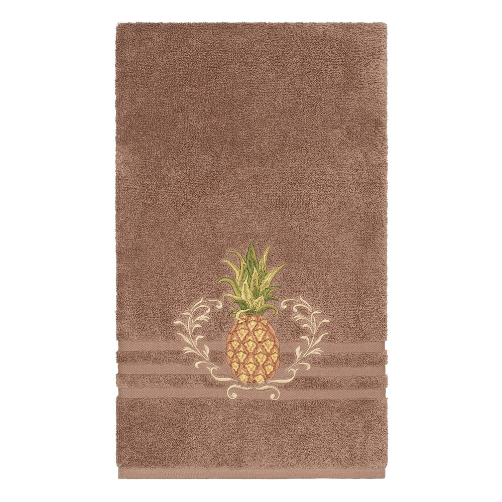 Turkish Cotton Pineapple Embroidered Latte Brown 8-Piece Towel Set Terry Cloth - Diamond Home USA