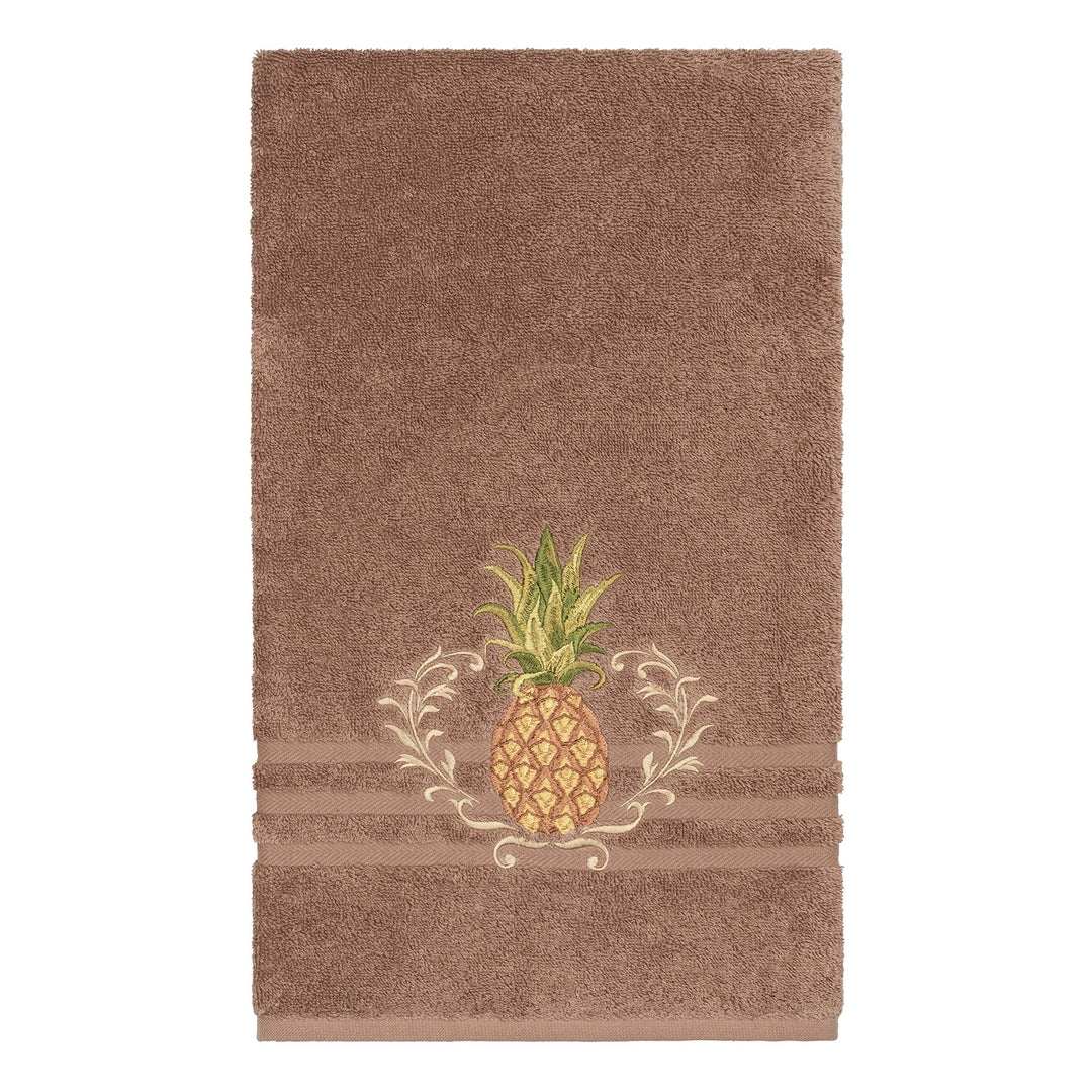 Turkish Cotton Pineapple Embroidered Latte Brown 8-Piece Towel Set Terry Cloth - Diamond Home USA