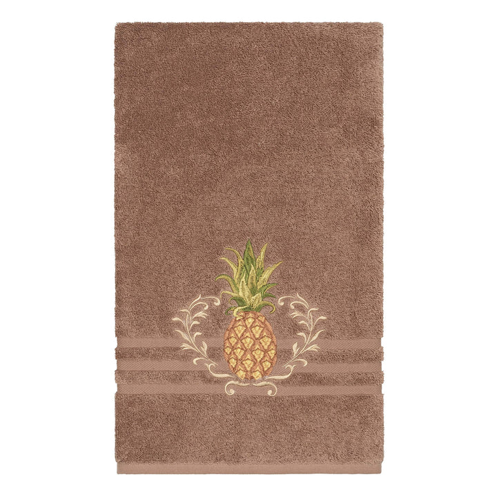 Turkish Cotton Pineapple Embroidered Latte Brown 8-Piece Towel Set Terry Cloth - Diamond Home USA