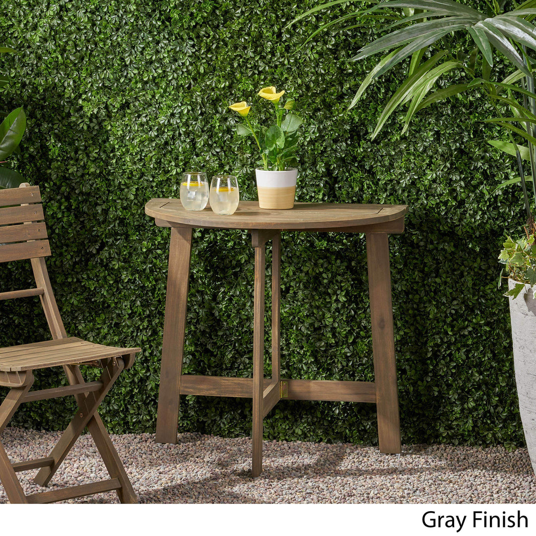 GDFStudio Outdoor Half-Round Folding Acacia Wood Bistro Table Gray - Diamond Home USA