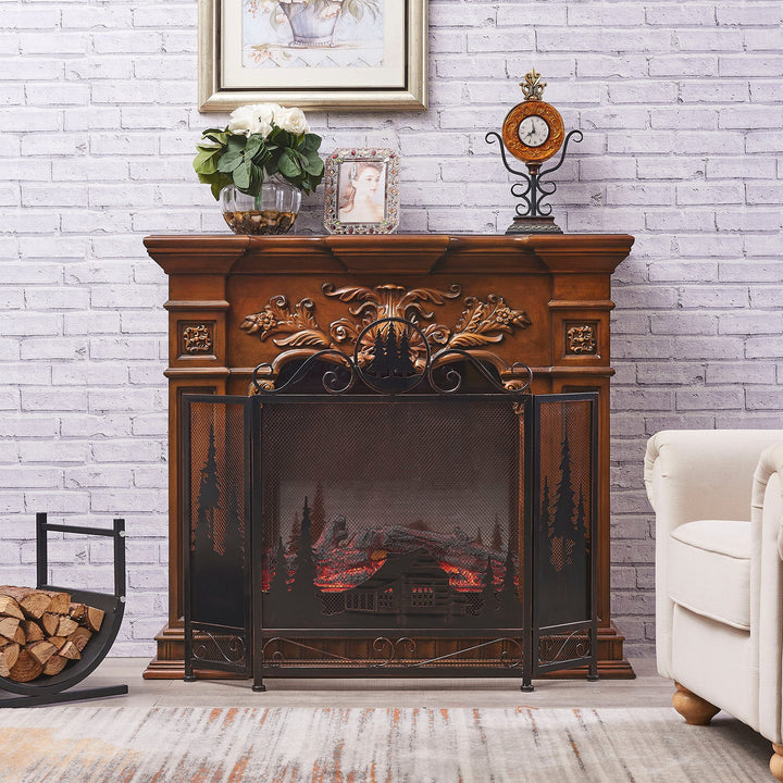 Three Panel Foldable Iron Fireplace Screen 43.7''lx8.66''wx34.65''h Brown - Diamond Home USA