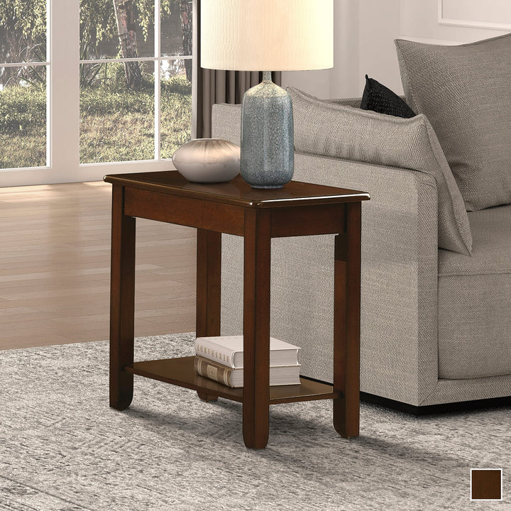 Chairside Table Brown Traditional Rectangular Rubberwood Wood Cherry Finish