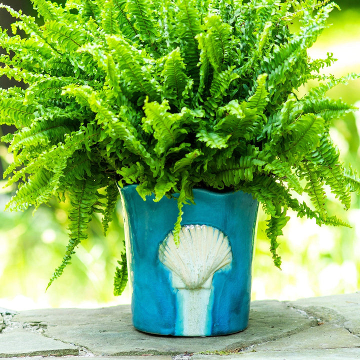 Aqua Seashell Planter Multi Color Nautical Coastal Round Stoneware - Diamond Home USA