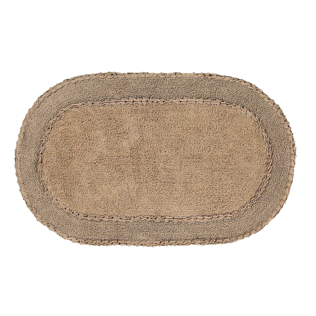 Double Ruffle 24"x40" Bath Rug Brown Solid Color Cotton Single Piece