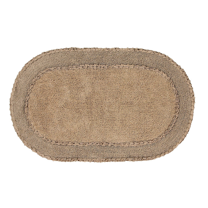 Double Ruffle 24"x40" Bath Rug Brown Solid Color Cotton Single Piece