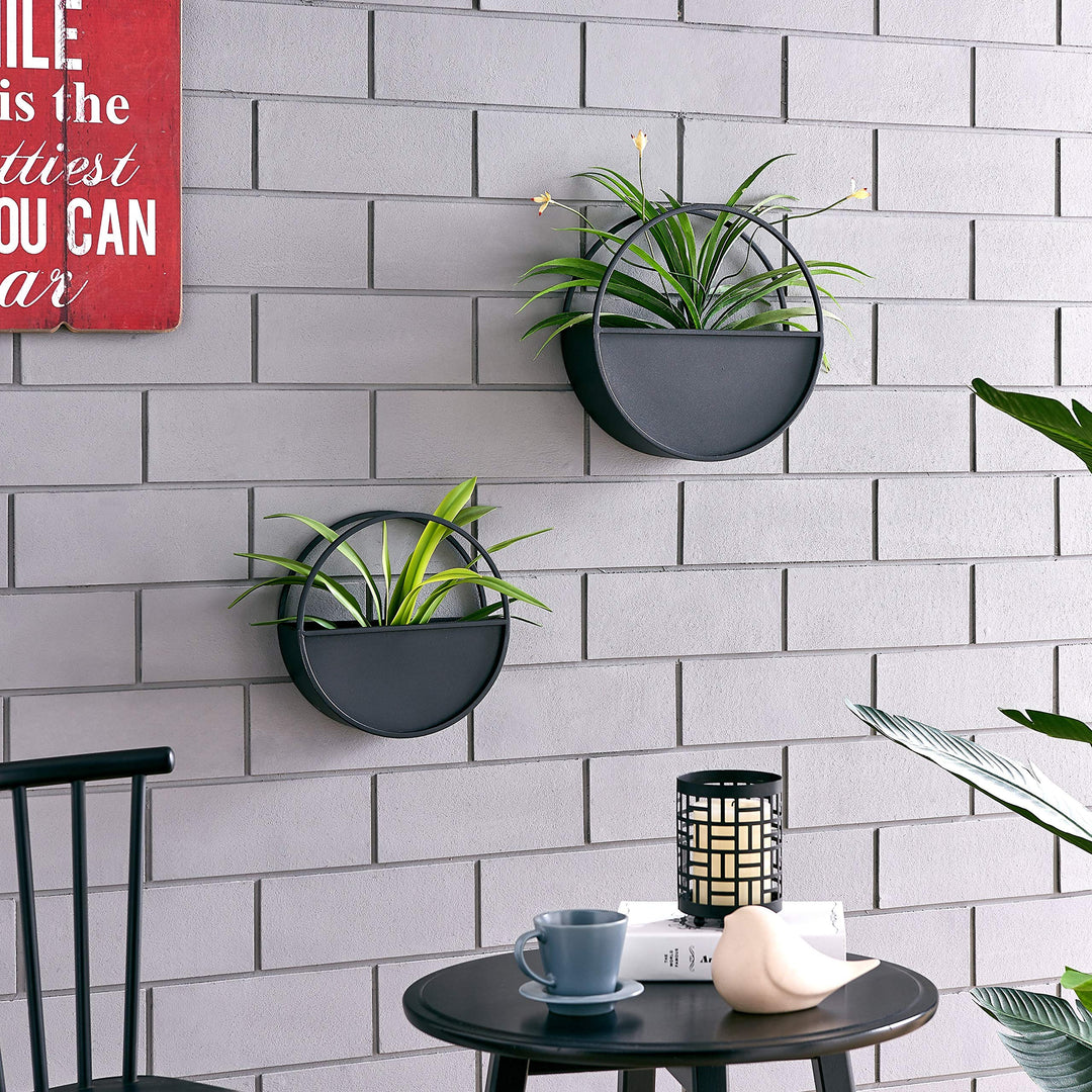 Round 2-Piece Iron Wall Planter Set Black Metal - Diamond Home USA