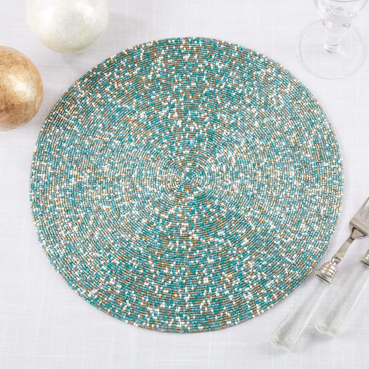 Beaded Design Table Placemats (Set of 4) 15" Blue Round - Diamond Home USA