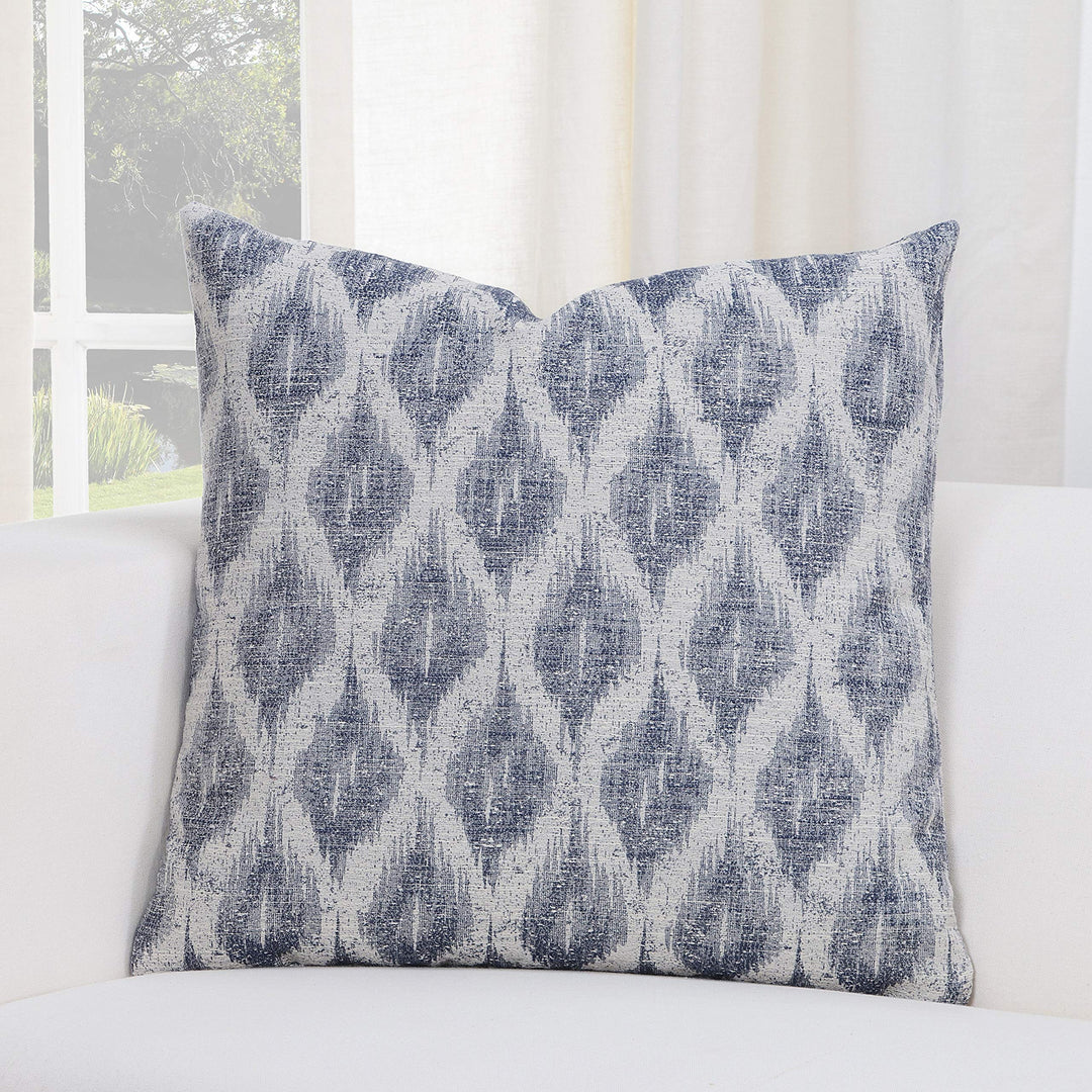 Blue Grey Ikat Throw Pillow Large Size 20" x 20" Square Off White Steel Large - 20 x 20