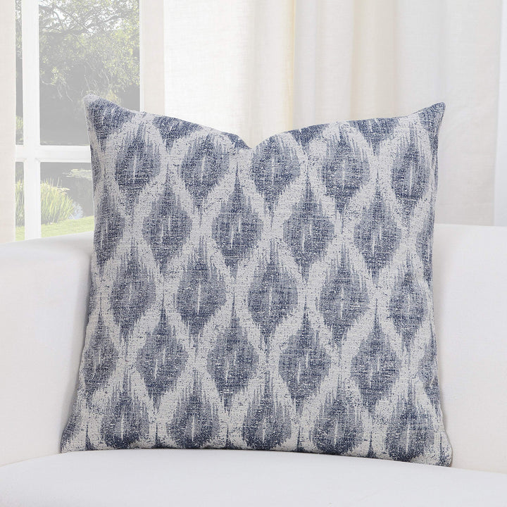 Blue Grey Ikat Throw Pillow Large Size 20" x 20" Square Off White Steel Large - 20 x 20