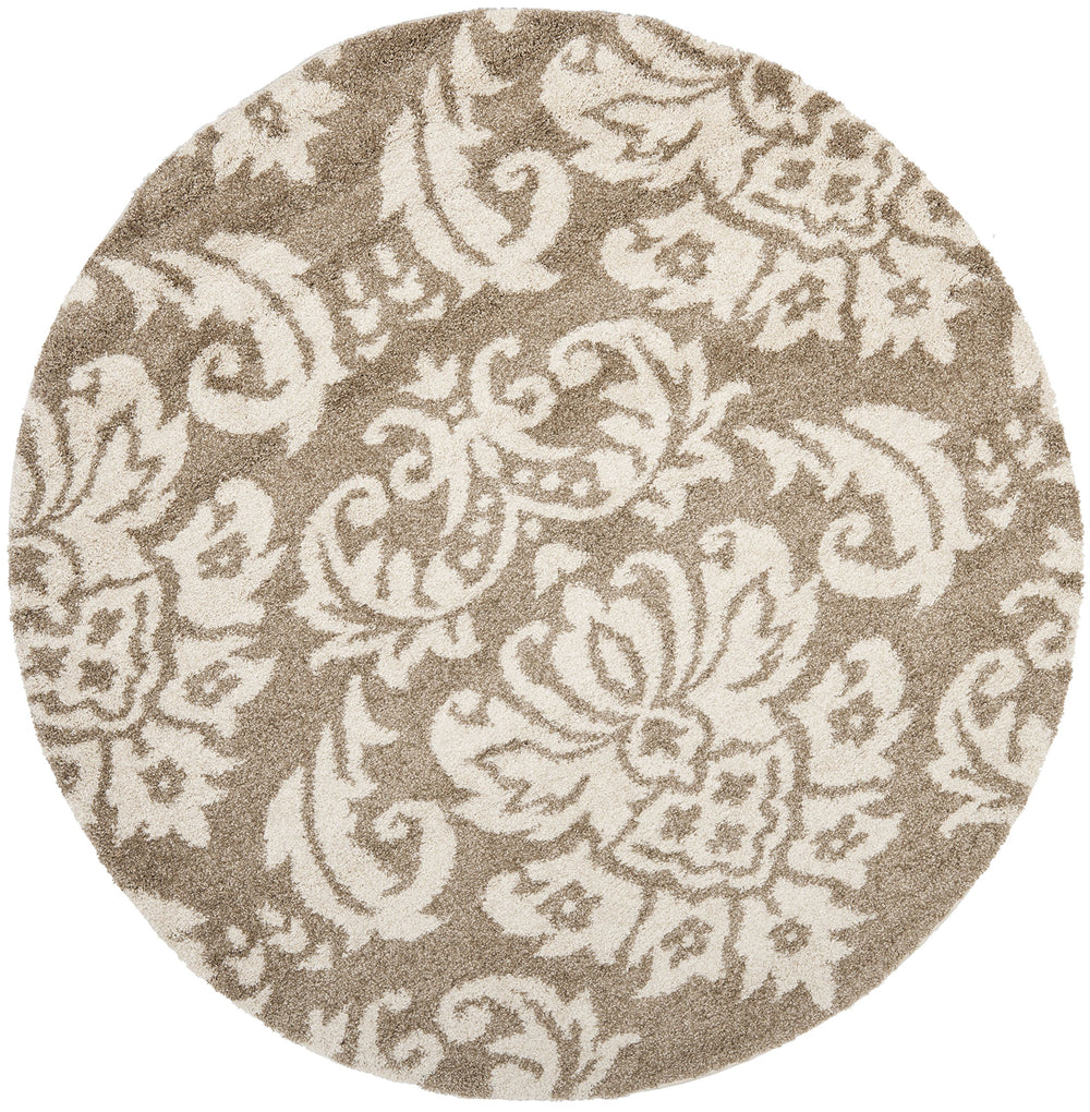 SAFAVIEH Florida Shag Collection 5' Round Beige/Cream SG460 Damask - Diamond Home USA