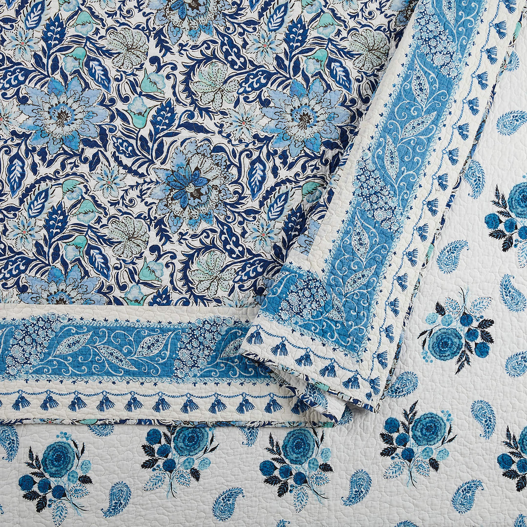 Dena Home Bisou Floral Quilt Set King Blue - Diamond Home USA