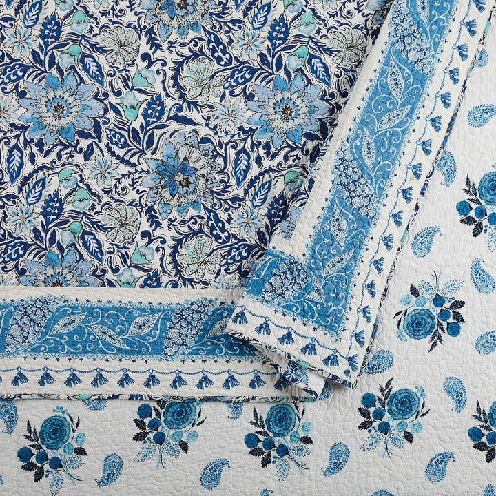 Dena Home Bisou Floral Quilt Set King Blue - Diamond Home USA