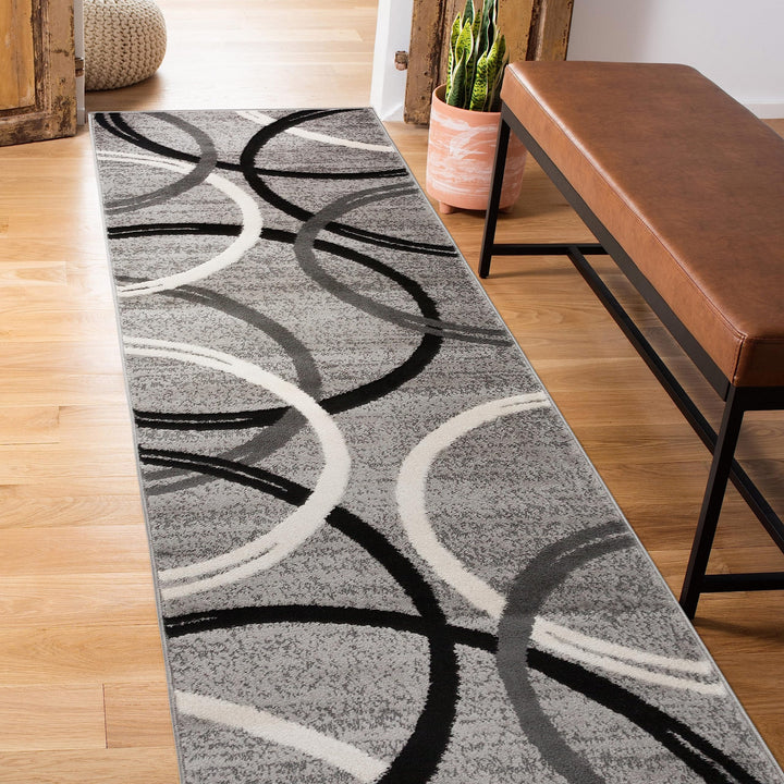 Rugshop Modern Wavy Circles Design Runner Rug 2' x 10' Gray 2' x 10' Runner - Gray
