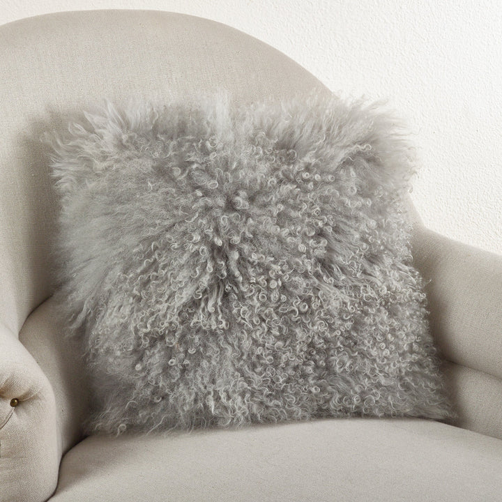 SAO LIFESTYLE 100% Wool Mongolian Lamb Fur Throw Pillow with Poly Filling