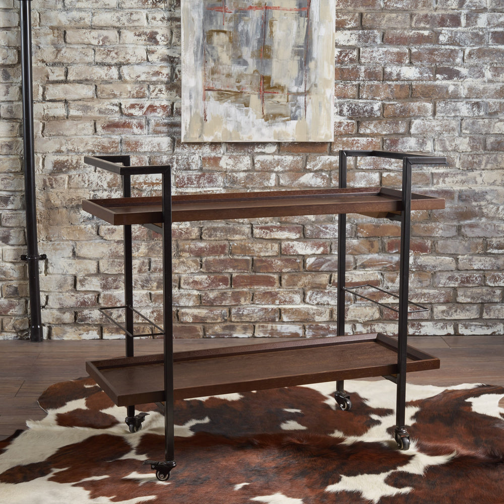 Christopher Knight Home Gerard Industrial Wooden ar Cart Dark Walnut Finish / - Diamond Home USA
