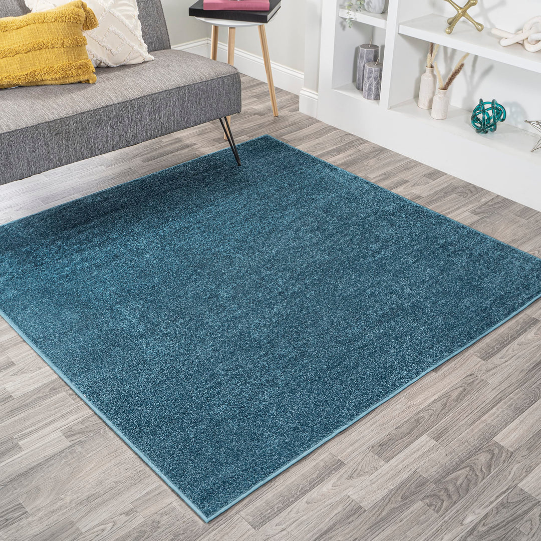 JONATHAN Y SEU100H-9SQ Haze Solid Low-Pile Indoor Area Rug Coastal Bohemian 9' Square - Turquoise