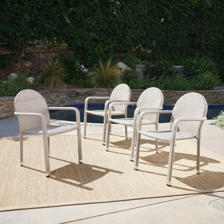 Christopher Knight Home Aurora Outdoor Wicker Armed Stacking Chairs with Chateau Grey - Diamond Home USA