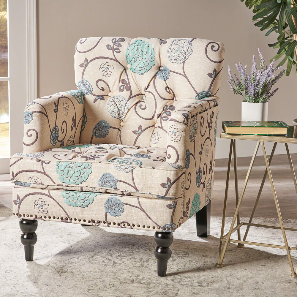 Christopher Knight Home Harrison Fabric Tufted Club Chair White / Blue (29.5"D x - Diamond Home USA