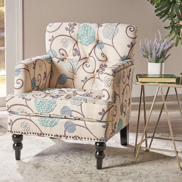 Christopher Knight Home Harrison Fabric Tufted Club Chair White / Blue (29.5"D x - Diamond Home USA