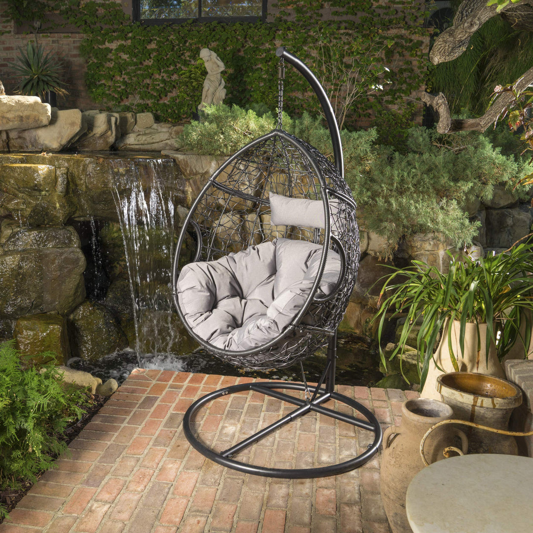 Christopher Knight Home Quentin ndoor/Outdoor Hanging Basket Chair (Stand Not Black/Gray - Diamond Home USA