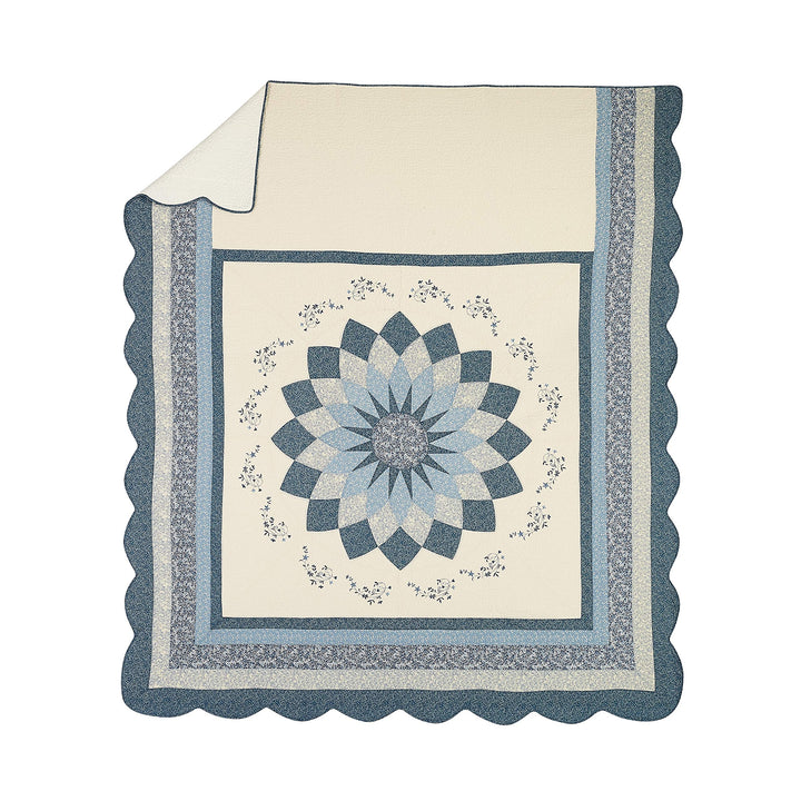 MODERN HEIRLOOM Blue Floral Embroidered Quilted Bedspread - Lightweight Full - Diamond Home USA