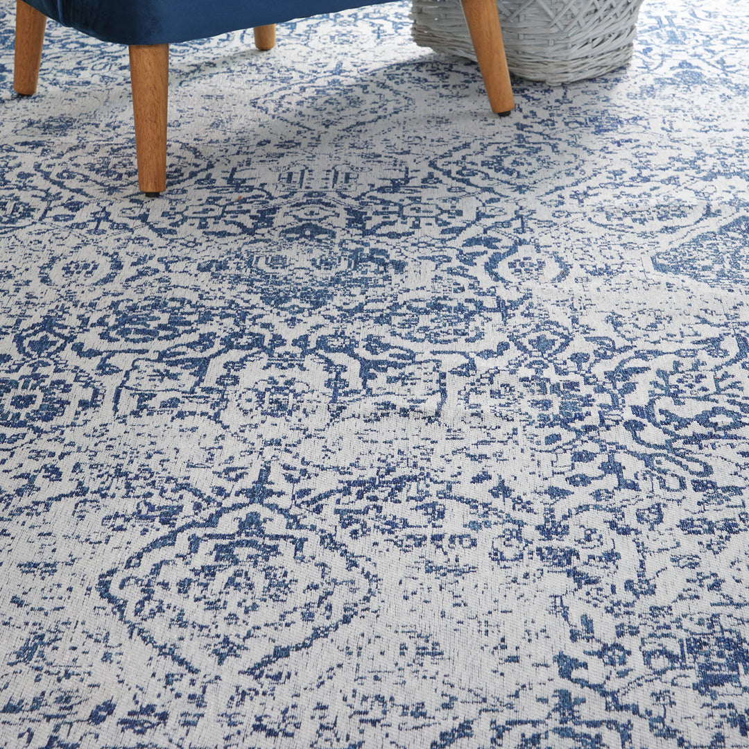 Nourison Damask Vintage Ivory/Navy 6' x 9' Area Rug Easy Cleaning Non Shedding - Diamond Home USA