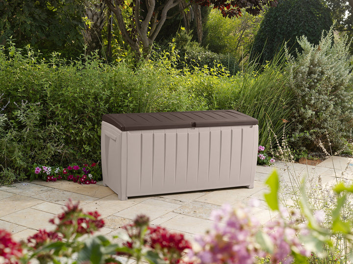 Keter Novel Outdoor Plastic Storage Box Garden Furniture Beige and Brown 124 x - Diamond Home USA