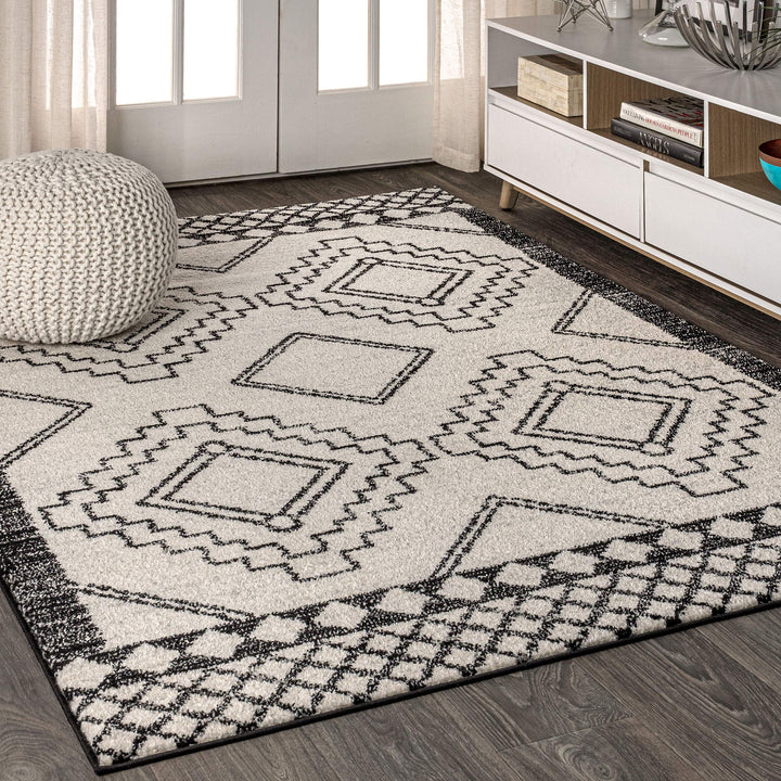 JONATHAN Y MOH200A-14 Amir Moroccan Beni Souk Area Rug Bohemian Scandinavian 10 X 14 - Cream/Black