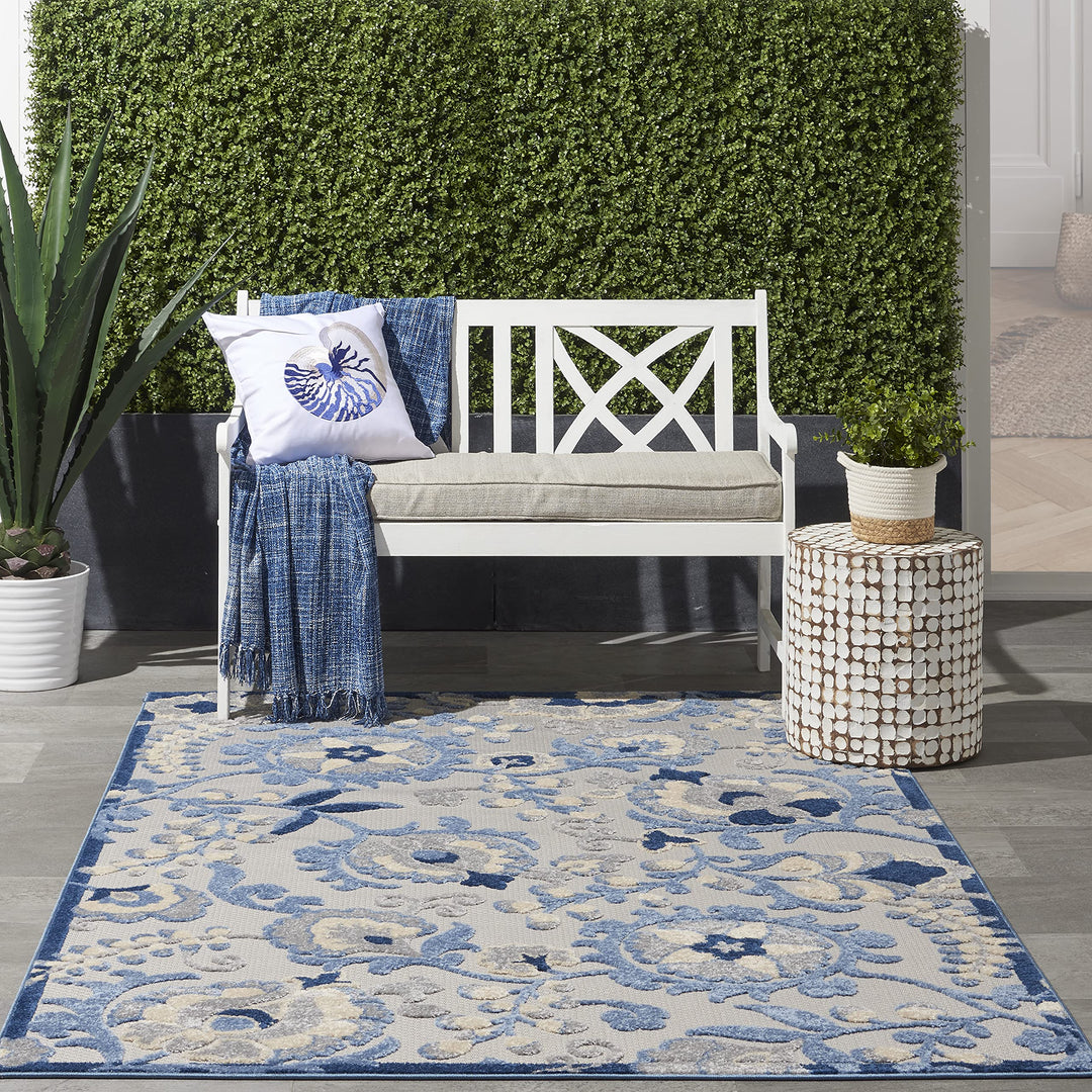 Nourison Aloha Indoor/Outdoor Blue/Grey 6' x 9' Area Rug Easy Cleaning Non 6' x 9' - Grey/Blue
