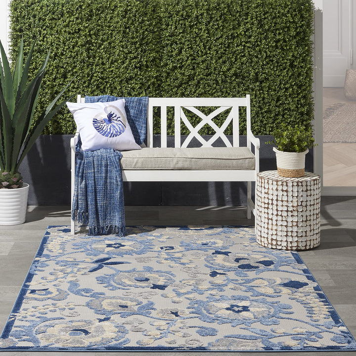 Nourison Aloha Indoor/Outdoor Blue/Grey 6' x 9' Area Rug Easy Cleaning Non 6' x 9' - Grey/Blue