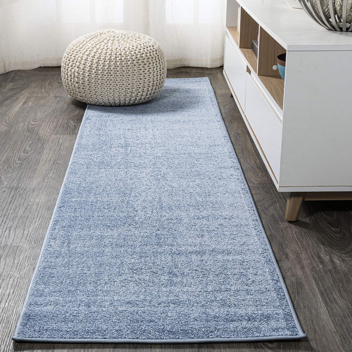 JONATHAN Y SEU100F-214 Haze Solid Low-Pile Indoor Runner Rug Coastal Bohemian 2 X 14 - Classic Blue