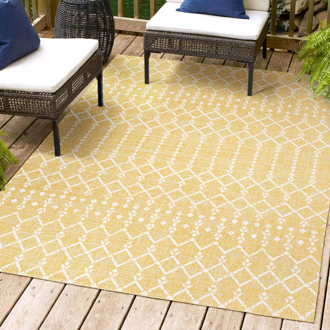 JONATHAN Y SMB108G-9 Ourika Moroccan Geometric Textured Weave Indoor Outdoor 9 X 12 - Yellow/Cream
