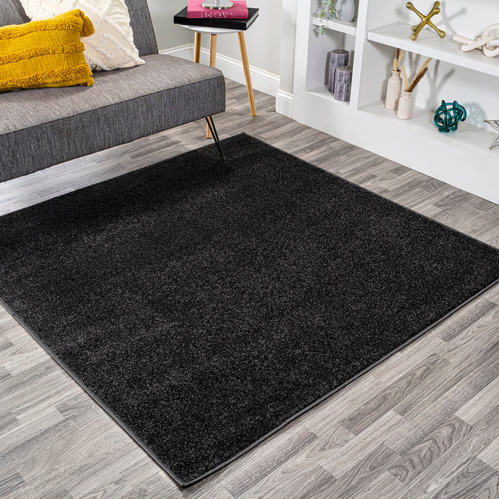 JONATHAN Y SEU100I-6SQ Haze Solid Low-Pile Indoor Area Rug Coastal Bohemian 6' Square - Black