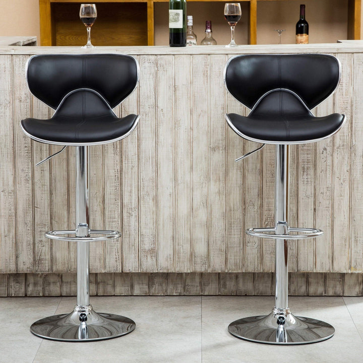 Roundhilll Furniture Masaccio Leatherette Airlift Adjustable Swivel Barstool White - Diamond Home USA