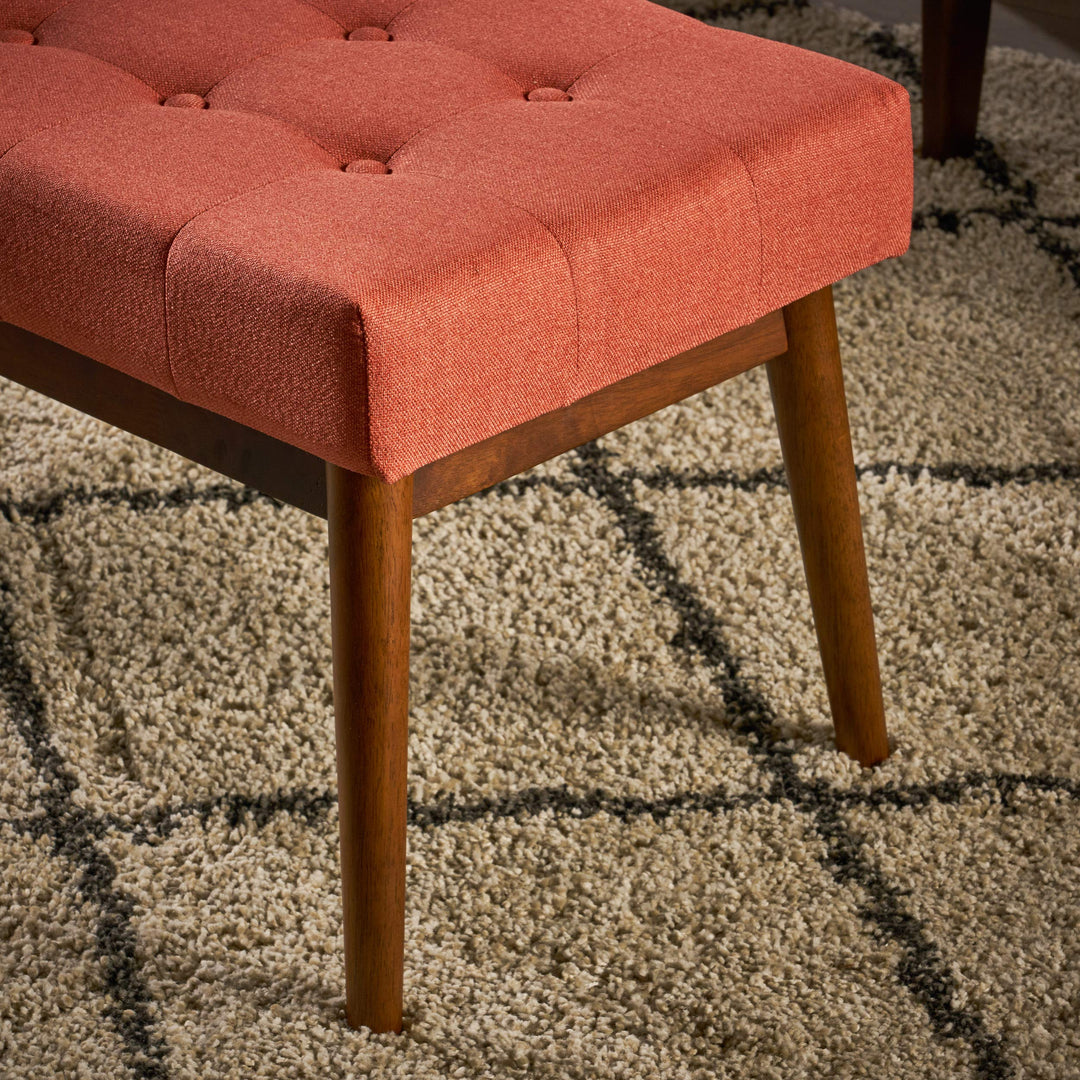 Christopher Knight Home Flavel Mid-Century Tufted Fabric Ottoman Coral / Walnut - Diamond Home USA