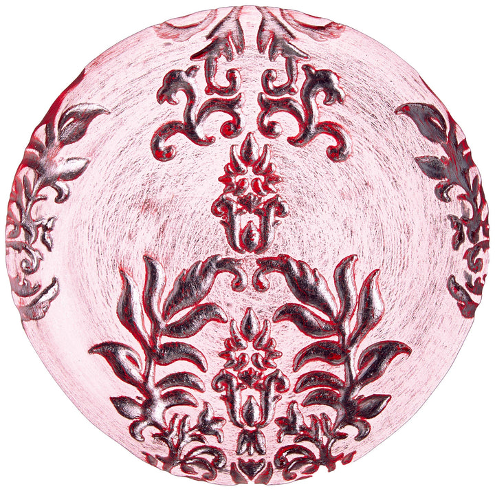 Red Pomegranate Damask Canape Plate Red Velvet 6.5-Inch 1 Piece - Diamond Home USA