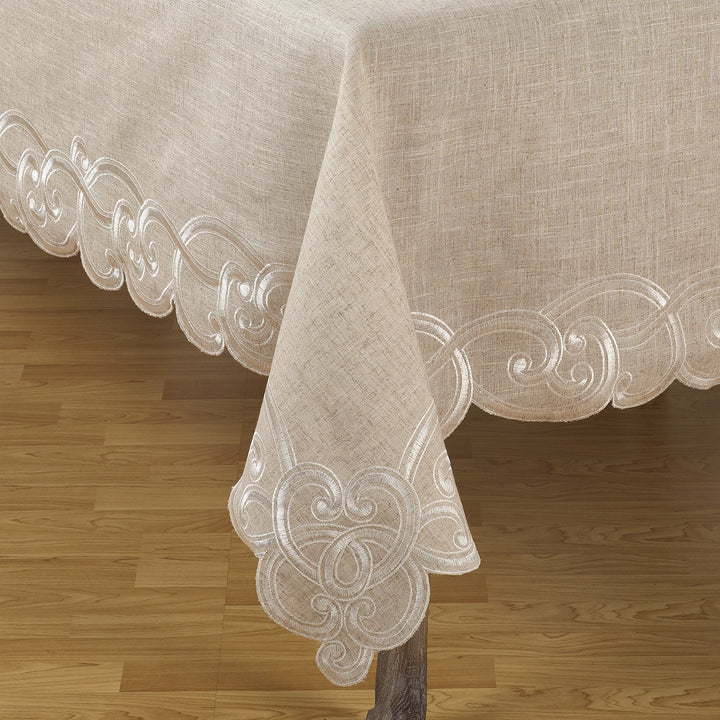 SARO LIFESTYLE Embroidered Scallop Design Linen Blend Tablecloth 67" x 104" - Diamond Home USA