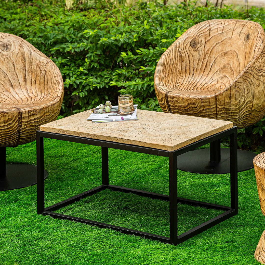 Stone-Look Concrete Rectangle Frame Coffee Table with Steel Base 32" X 20" 18" h - Diamond Home USA