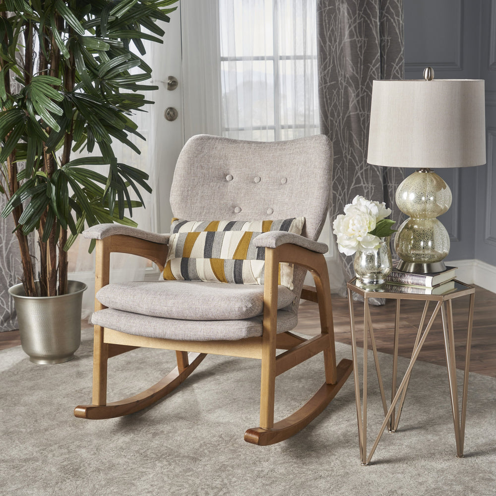 Christopher Knight Home Brannt Mid-Century Fabric Rocker Wheat / Light Walnut - Diamond Home USA